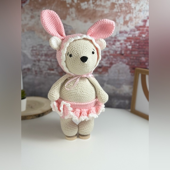 Handcrafted Bonnie the Baby teddy Handmade Amigurumi Crochet Pink Doll - Picture 1 of 12